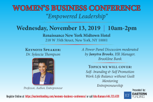 Flyer for the Women's Business Conference presented by Eastern Funding